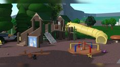 an animated image of a play area with playground equipment