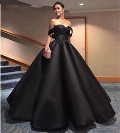 Black Off Shoulder Satin Beaded Ball Gown Dresses, Elegant Prom Dresses,322 Long Elegant Prom Dresses, Black Wedding Gowns, Black Women Dress, Black Ball Gown, Satin Formal Dress, Bridal Ball Gown, Elegant Prom Dresses, Chanel Couture, فستان سهرة