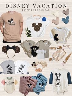 disney vacation outfits for the fam with mickey and minnie mouse ears on them, all in different colors