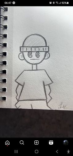 a drawing of a person wearing a helmet on top of a piece of white paper