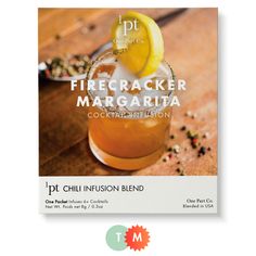 the flyer for firecrackerr margarita cocktail, featuring a lemon slice on top