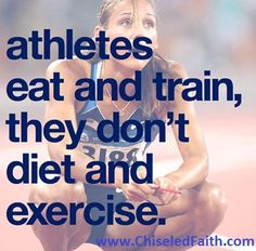 a woman sitting on top of a track with the words athletes eat and train, they don't diet and exercise