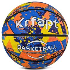 an orange and blue basketball with the words krafpt on it's side