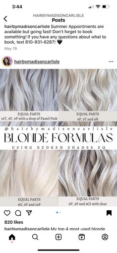 Silver Hair Color Formula, Blonde Toner, Blonde Shades, Blonde Hair Makeup, Dark Blonde Hair Color, Icy Blonde Hair, Redken Hair Products, Redken Shades