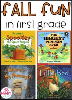 four children's books with the title fall fun in first grade