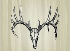 a deer's head with antlers is shown in black and white on a beige background