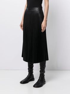 Black faux leather faux-leather pleated skirt from Proenza Schouler White Label featuring high waist, fully pleated and mid-length. | Proenza Schouler White Label Faux-Leather Pleated Skirt Luxury Lined Pleated Skirt For Night Out, Luxury Black Pleated Skirt For Party, Luxury Black Pleated Skirt For Work, Luxury Black Pleated Skirt With Box Pleat, Luxury Black Pleated Evening Skirt, Black Leather Pleated Skirt, Luxury Black Long Pleated Skirt, Luxury Black Pleated Long Skirt, Luxury Black Pleated Skirt