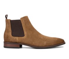 Simply stunning, the Roberto chelsea boot design compliments any outfit, including a casual demin look. This modern style provides easy-on and easy-off acess due to its elastic gores on each side. Leather upper, Slip on with elastic twin gore for easy entry, Approx. 1\ sole, Round / closed toe, Flat Sole, Rubber outsole | Men's Vintage Foundry Co Roberto Chelsea Boot in Tan Size 9 Boot Design, Designer Boots, Chelsea Boot, Boots Men, Size 13, Vintage Men, Chelsea Boots, Modern Style, Shoes Mens