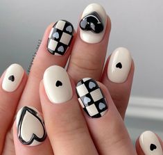 Nails Trendy Black And White Nails, Beige Nails Design, Nail Art Designs For Beginners, Black And White Nail Designs, Black And White Nails, Nail 2023, Easy Nail Art Designs, Korean Nail Art