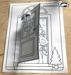 an open door with a reindeer standing in front of it