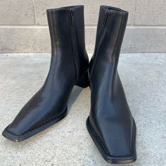 Brand New Authentic Alexander Wang Black Leather, Square Toe, Block Heel Ankle Booties Size 40. New Without Box Or Dust Bags. Was Tried On In Store Alexander Wang Shoes, Dress Boots, Dress With Boots, Alexander Wang, Ankle Booties, Block Heels, Bootie Boots, Alexander, Ankle Boots