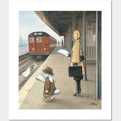 the new yorker magazine cover features a woman and child waiting for a train to arrive