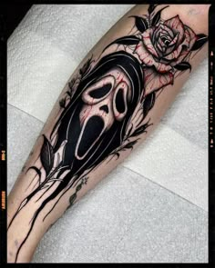 Ghostface Tattoo Inspiration - Horror Movie Inspired Tattoo Ghostface Tattoo, Forarm Tattoos, Female Tattoos, Theme Tattoo