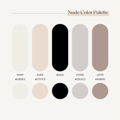 the nude color palette is shown in different shades and sizes, including black, beige, white