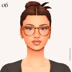 an image of a woman wearing glasses with her hair up in a bun and bangs