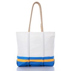 Sea Bags Recycled Sail Cloth Los Angeles Chargers Medium Tote - Our classic medium tote is beloved for its durability and generous compartment, handcrafted in Maine from sustainable recycled sail cloth, its the ideal bag to represent your team all year long. Crafted in Maine from recycled sail cloth. Hand-spliced Navy rope handles. Machine wash, line dry. NFL Collection, Sea Bags, Sea Bags Recycled Sail Cloth Los Angeles Chargers Medium Tote, Maine, Sail, recycled, cloth., boat tote bag, boat to White Canvas Beach Bag With Double Handle, White Double Handle Canvas Beach Bag, White Beach Bag With Canvas Lining For Everyday, White Beach Bag With Canvas Lining, White Canvas Beach Bag For Everyday Use, White Everyday Beach Bag With Canvas Lining, White Canvas Shoulder Bag With Reinforced Handles, Eco-friendly White Outdoor Bags, White Canvas Beach Bag With Canvas Lining