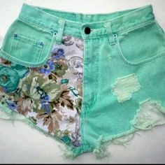 . Do It Yourself Quotes, Jean Diy, Turquoise Shorts, Shorts Diy, Diy Jeans, Diy Shorts, Floral Shorts, Cute Shorts