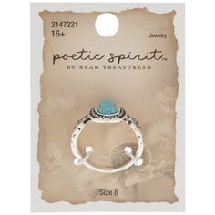 Add some southwestern flair to your look with this Imitation Turquoise Feather Band Ring! This metallic ring has an oval-shaped focal with an imitation turquoise stone in the center. Plus, each side of the band surrounding the focal has feather shapes with colorful enamel inlays. Add this to your western outfit for a cultured, earthy look! Details: 	 Size: 8 	 Metal Color: Silver Card contains 1 ring. Eagle Ring, Silver Age, An Eagle, Color Turquoise, Western Outfits, Metal Color, Hobby Lobby, Turquoise Stone, Metal Rings