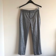 Slightly Tapered Silver Slacks With Pockets. Perfect Pop Of Bling For The Holidays. Glamorous Silver Wide-leg Pants, Chic Silver Straight-leg Bottoms, Silver Stretch Wide-leg Pants, Banana Republic Pants, New Years Eve, Banana Republic, Pant Jumpsuit, Size 4, Pants For Women