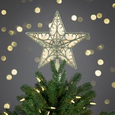 a lighted christmas tree topper in the shape of a star