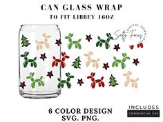 a glass jar with christmas decorations on it and the words, can glass wrap to fit liberty