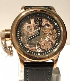 Invicta Russian Diver Mechanical Skeletonized Dial Rose Gold 52mm Case Black Leather Strap Mens Watch Condition is New with tags Please contact me with any questions. Invicta Mens Watch, Wind Movement, Mens Invicta Watches, First Generation, Diver, Stainless Steel Case, Priority Mail, Accessories Watches, Wrist Watch