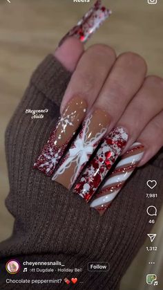 Christmas Nail Inspo, Beige Nails Design, Acrylic Nails Almond Shape, Diy Acrylic Nails, Christmas Gel Nails, Beige Nails, Girly Acrylic Nails, Cute Acrylic Nail Designs, Glow Nails