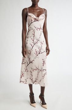 Flowering cherry-tree branches appear to follow the flow of the silk on this cocktail slipdress designed with a softly draped cowl neck and adjustable straps. 48" center front length (size 42 IT) Hidden back-zip closure Cowl neck; sweetheart neck Adjustable straps Unlined 100% silk Dry clean Made in Italy Designer Clothing Aw 2024, Flowering Cherry Tree, Viscose Dress, Cherry Tree, Inspired Dress, Sweetheart Neck, Silk Chiffon, Nordstrom Dresses, Silk Dress