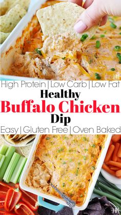 the healthy buffalo chicken dip is an easy and delicious appetizer that everyone will love