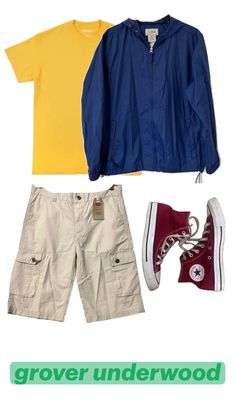 two shirts, one yellow shirt and the other blue with converses on it are shown