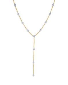 Meira T 14K White & Yellow Gold Diamond Bezel Lariat Necklace, 18 Long Drop Diamond Backdrop Necklace, Fine Jewelry Long Drop Lariat Necklace, White Diamond Lariat Jewelry, White Lariat Necklace In Fine Jewelry Style, Yellow Gold Dangle Backdrop Necklace, Yellow Gold Drop Lariat Necklace, Yellow Gold Lariat Jewelry With Diamond Accents, Yellow Gold Lariat Necklace With Diamond Accents, Bezel Diamond