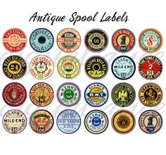 antique spool labels are shown in different colors