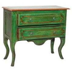 an old green dresser with two drawers on one side and a drawer on the other