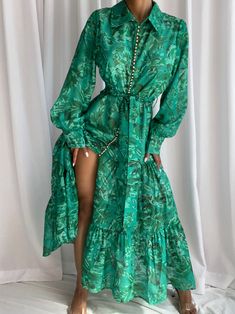 Material: Polyester, Cotton Maxi length Button up Puff sleaves Sample size: S Delicate dry clean Protect accessory before washing Our Style No. ZC_ZENEYA GREEN Sheer Midi Dress, Belted Blazer, Cotton Maxi, Chiffon Maxi, Tweed Dress, Asymmetrical Skirt, Chiffon Maxi Dress, Swimwear Sale, Leather Blazer