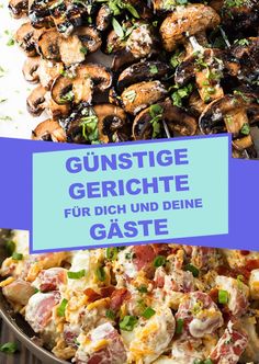 a plate full of food with the words gunstige gerichette fur rich und deie gaste