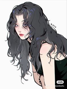 a drawing of a woman with long black hair