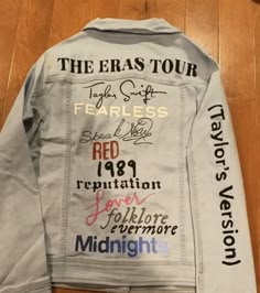 a jean jacket with the eras tour written on it's back and side panels