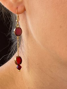 Red Dangle Earrings, Valentina Core, Garnet Teardrop Earrings, Earrings Aesthetic, Party Earrings, Czech Crystal, Earrings Red, Red Earrings, Big Earrings