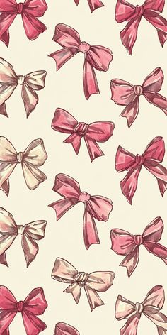 a drawing of many different bows on a white background with pink and red colors in the middle