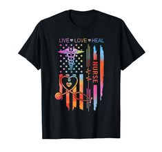 a black t - shirt with the words live love heal and medical symbols on it