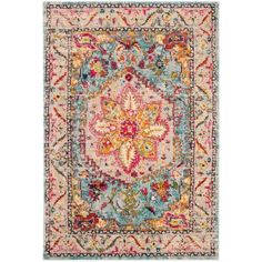 an area rug with various colors and patterns