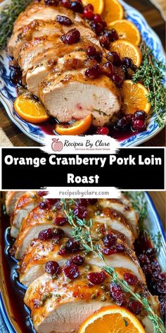 orange cranberry pork loin roast on a plate