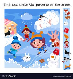 the children are playing in the snow with animals and other things to see on this page