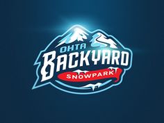 the back yard snow park logo on a dark blue background with red and white lettering