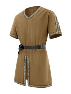 PRICES MAY VARY. Renaissance Costume: This medieval viking tunic tops is designed for both men and women, the short sleeve embroidered costume shirts is a versatile option for various costume events and historical reenactments. ★ NOTICE: The belt is not include. Breathable Fabric: Made of 70% cotton and 30% linen, this renaissance knight costume offers a super soft and lightweight feel, ensuring maximum comfort during extended wear. Embroidery Detail: Delicate embroidery adorns the bottom, v nec Medieval Peasant Clothing Men, Easy Shirt Pattern, Warrior Attire, Dnd Cosplay, Pirate Clothes, 14th Century Clothing, Armour Ideas, Peasant Clothing, Medieval Pirate