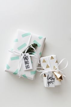 three wrapped presents with the words, 6 gorgeous diy gift wrap ideas on them