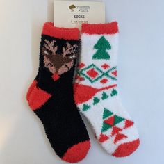 Tis' The Season For Hot Cocoa And Fuzzy Socks. The Fluffy Softness Of These Tucker + Tate Socks Gives Us A Reason To Look Forward To The Chilly Seasons Ahead. This Charming 2-Pack Has Two Distinctive Designs: One Boasts An Adorable, Geometric Christmas Tree Pattern, While The Other Features Our Favorite Red-Nosed Reindeer, Rudolph! These Socks Are New With Tags And Ready To Gift You Or A Loved One Toasty Coziness This Season. Black Winter Socks For Gifts, Black Winter Socks For Gift, Black Winter Socks As Gift, White Socks For Winter Gifts, White Winter Socks As Gift, White Winter Gift Socks, Rudolph Christmas Tree, Geometric Christmas Tree, Geometric Christmas