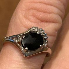 Vintage 14k White Gold Black Spinel & Diamond Ring Size 7.65 Stamped And Signed Black Spinel, Jewelry Vintage, Womens Jewelry Rings, Gold Black, Vintage Black, Diamond Ring, Vintage Ladies, Vintage Jewelry, Ring Size