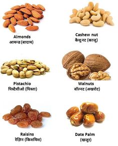 nuts and almonds are labeled in different languages