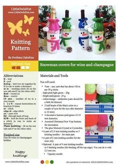 the website for knitting patterns is shown with images of snowman covered in wine and champagne